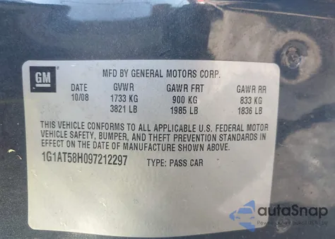 2009 Chevrolet Cobalt Lt from USA, damaged, VIN 1G1AT58H097212297